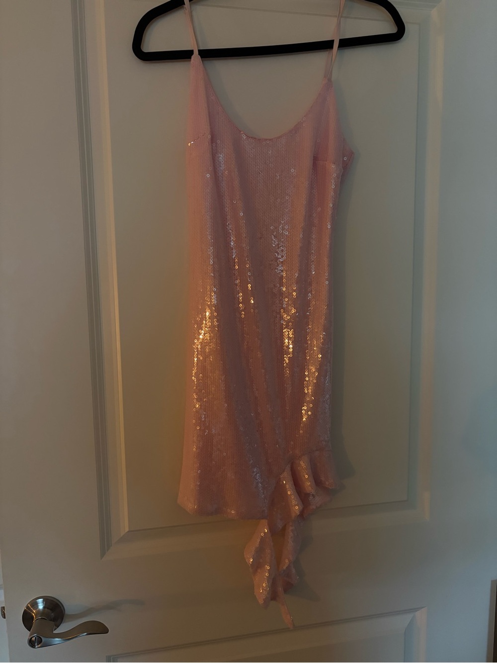 Pink Sequin Ruffle Hem Dress